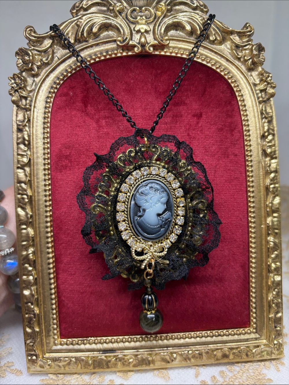 OOAK Black Cameo Converter Brooch Necklace Barrette – Gothic Victorian
